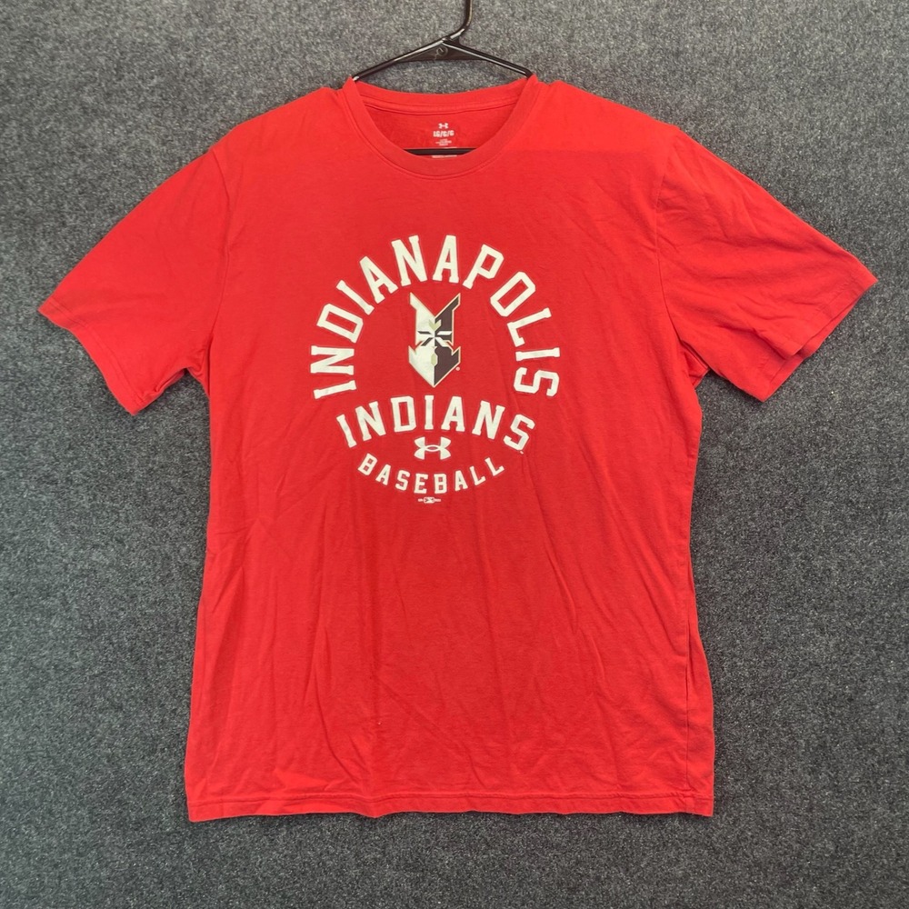 Under Armour Indianapolis Indians Baseball T-shirt Red Mens Large Graphic Tee